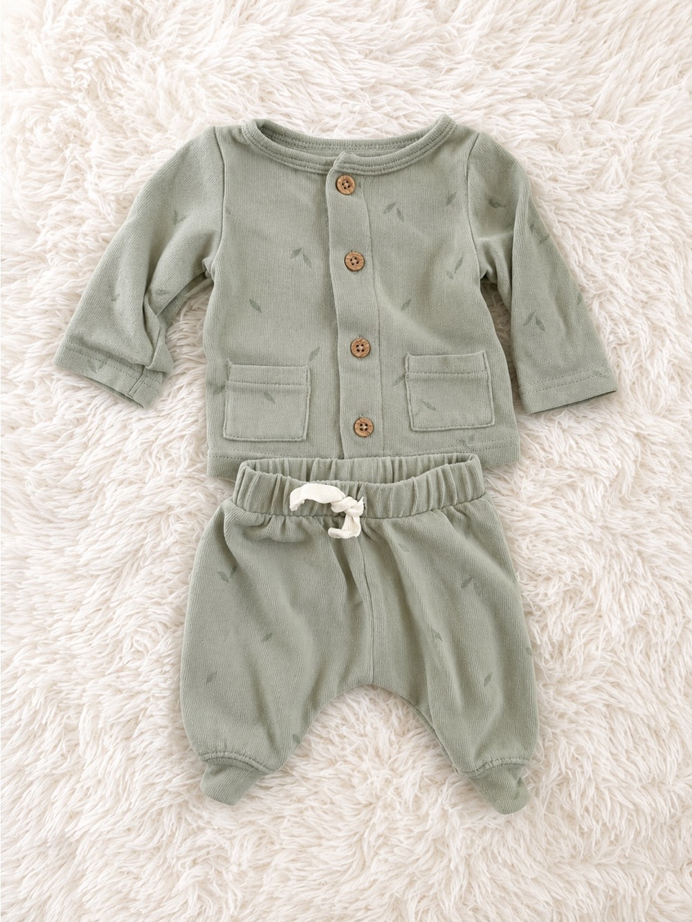 Carter’s Child of Mine Newborn Sage Green 2 Piece Outfit Neutral Baby Set